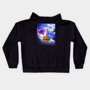 Rainbow Space Hamster Riding Burger Kids Hoodie